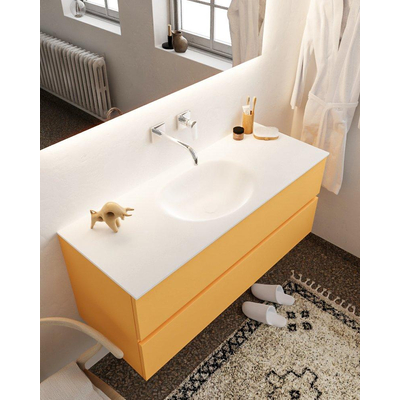 Mondiaz VICA ensemble de meuble de salle de bain - 120cm - meuble sous-vasque ocre - 2 tiroirs - lavabo lune milieu - sans trou de robinet - version XL 60cm haut