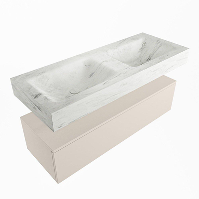 Mondiaz ALAN-DLUX Ensemble de meuble - 120cm - meuble Linen mat - 1 tiroir - Lavabo Cloud Opalo suspendu - vasque Gauche et droite - 0 trous de robinet