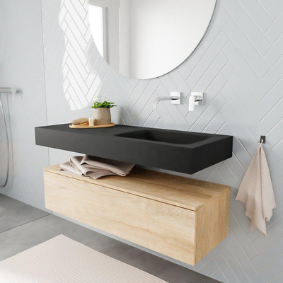 MONDIAZ ALAN 120cm - meuble bas - chêne blanchi - 1 tiroir - lavabo suspendu - vasque à droite - 0 trous de robinet - urban