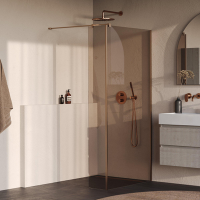 BRAUER Oblivion Inloopdouche - 100x200cm - 30 cm zijwand - glascoating - brons glas - geborsteld koper PVD