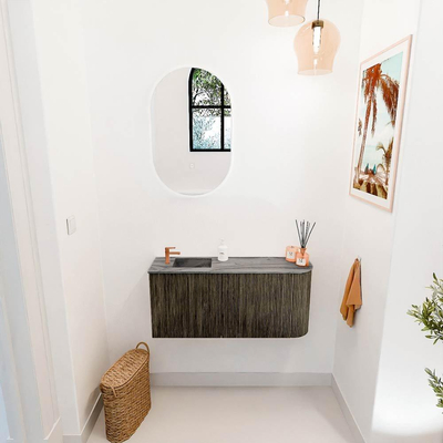 Mondiaz JOYA-DLUX 91.6cm toiletmeubel - ronding rechts kleur Shadow - Wastafel FAYE positie Links 1 kraangat kleur Sombra.