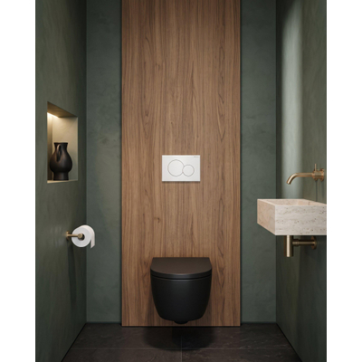 QeramiQ Dely Swirl Toiletset - 36.5x53cm - Geberit UP720 Duofix Sigma inbouwreservoir - 35mm zitting - bedieningsplaat Sigma wit - ronde knoppen - mat zwart