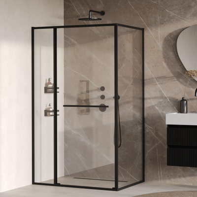 BRAUER Luminis Douchecabine - 120x90x200cm - 3-delig naar binnen draaiend - helder glas - omkeerbaar - incl. glascoating - mat zwart