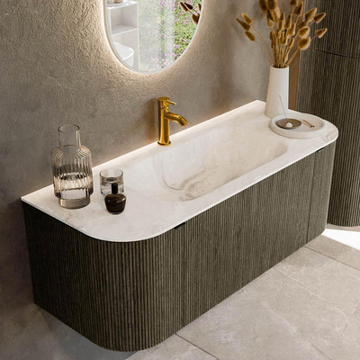 Mondiaz KURVE-DLUX Ensemble meuble de salle de bains - 120x46x40cm - 1 tiroir - 2 portes - vasque solid surface - centre - 1 trou de robinet - Shadow