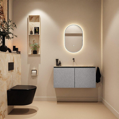 MONDIAZ TURE-DLUX Meuble toilette - 100cm - Plata - EDEN - vasque Frappe - position centrale - sans trou de robinet