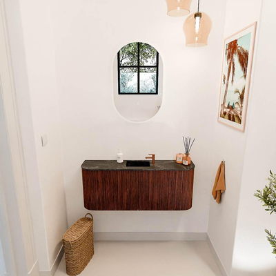 Mondiaz JOYA-DLUX 103.2cm toiletmeubel - ronding links en rechts kleur Ruby - Wastafel FAYE positie Midden 1 kraangat kleur Lava.