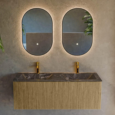 Mondiaz KURVE-DLUX Ensemble de meuble salle de bain - 120x46x40cm - 1 tiroir - lavabo en solid surface - double - 2 trous de robinet - Dusk