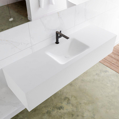 Mondiaz Lagom Meuble avec 1 tiroir 150x30x45cm vasque Cloud central 1 trou de robinet Solid Surface Talc