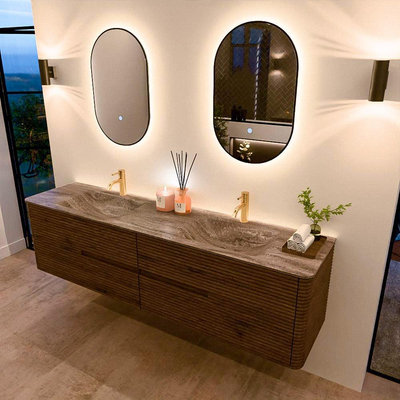 Mondiaz CIRO-DLUX Ensemble de meubles de salle de bains - 190x45x50cm - Vasque en solid surface Oza - 2 lavabos double - 2 trous de robinet - 4 tiroirs - Dusk