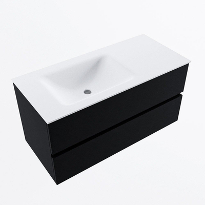 MONDIAZ VICA Meuble de salle de bains 100cm sous-encastré Urban 2 tiroirs. Lavabo CLOUD gauche 1 trou de robinet, couleur Talc.