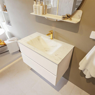 MONDIAZ VICA-DLUX Ensemble meuble de salle de bains - 80cm - meuble bas talc - 2 tiroirs - lavabo encastré cloud central - 1 trou de robinet - version haute 60cm - opalo