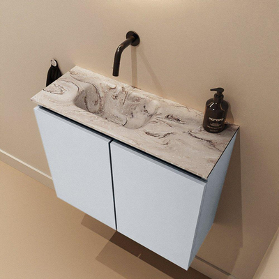 MONDIAZ TURE-DLUX Meuble WC 60 cm Clay. Lavabo EDEN Glace position gauche. Sans trou de robinet.