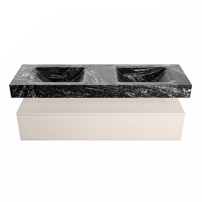 Mondiaz ALAN-DLUX Ensemble de meuble - 150cm - meuble Linen mat - 1 tiroir - Lavabo Cloud Lava suspendu - vasque Gauche et droite - 2 trous de robinet