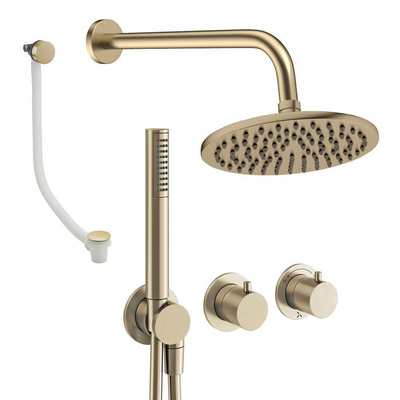 Crosswater MODULE Regendoucheset inbouw - 2 hendels - badafvoer - 20cm douchekop - handdouche - wandarm - geborsteld messing (goud)
