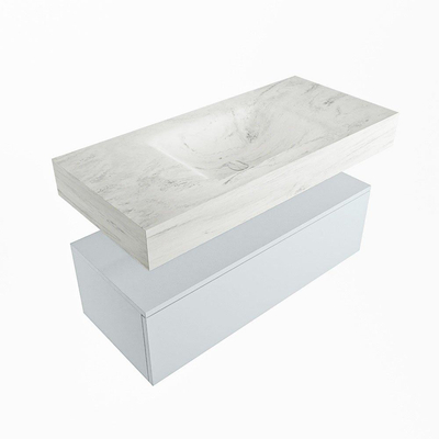 Mondiaz ALAN-DLUX Ensemble de meuble - 100cm - meuble Clay mat - 1 tiroir - Lavabo Cloud Opalo suspendu - vasque Centre - 0 trous de robinet