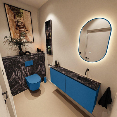 MONDIAZ TURE-DLUX meuble de toilettes 120 cm Jeans. Lavabo EDEN Lava position à droite. Sans trou de robinet.