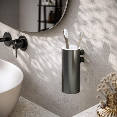 Hotbath Archie Bekerhouder - PVD - geborsteld gunmetal (antraciet)