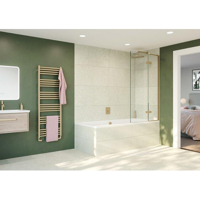 Crosswater Optix 10 Badwand - 90x150cm - 2-delig - rechts - 180graden - geborsteld messing (goud)