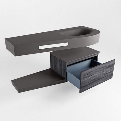 MONDIAZ RIVA Badkamermeubelset - 120x50x30cm - 1 lade - MDF Antracite mat - push to open - 0 kraangaten - wasbak rechts - solid surface darkgrey