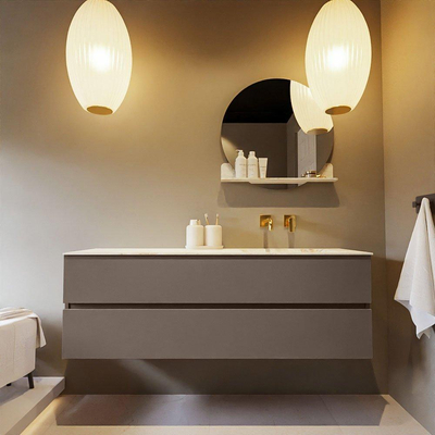 Mondiaz VICA-DLUX ensemble de meuble de salle de bain - 150cm - meuble sous-vasque fumée - 2 tiroirs - lavabo encastré nuage droite - sans trous de robinet - version haute 60cm - frape