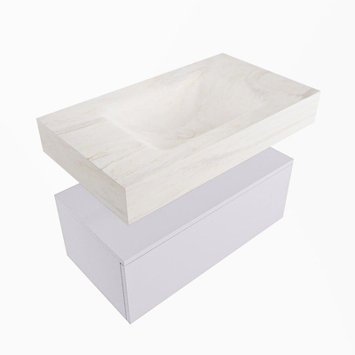 Mondiaz ALAN-DLUX Ensemble de meuble - 80cm - meuble Cale mat - 1 tiroir - Lavabo Cloud Ostra suspendu - vasque Centre - 1 trou de robinet