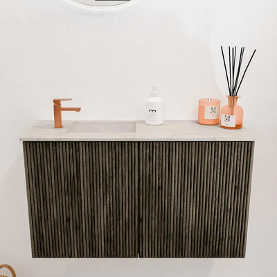 Mondiaz JOYA-DLUX 70cm toiletmeubel - kleur Shadow - Wastafel FAYE positie Links 1 kraangat kleur Ostra.