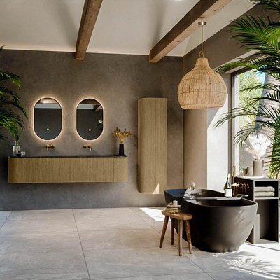 Mondiaz KURVE-DLUX Ensemble de meubles de salle de bains - 190x46x40cm - 2 tiroirs - 2 portes - vasque solid surface - double - sans trou de robinet - Dusk