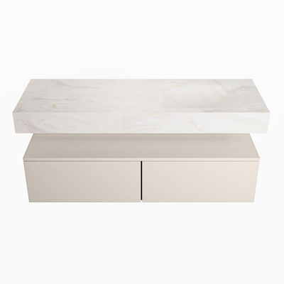 Mondiaz ALAN-DLUX Ensemble de meuble - 130cm - meuble Linen mat - 2 tiroirs - Lavabo Cloud Ostra suspendu - vasque Droite - 0 trous de robinet
