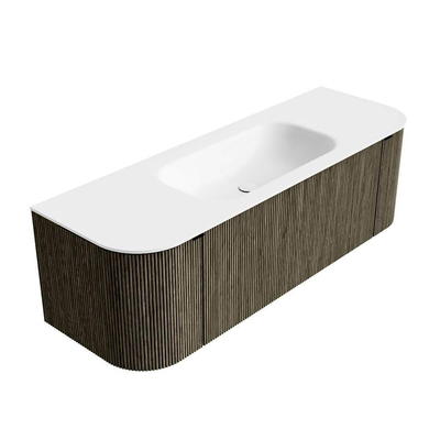 Mondiaz KURVE Ensemble meuble de salle de bains - 140x46x40cm - 1 tiroir - 2 portes - vasque solid surface - central - 1 trou de robinet - Shadow