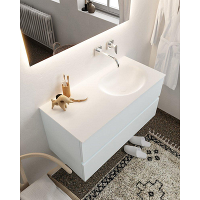 Mondiaz VICA ensemble de meuble de salle de bain - 100cm - meuble sous-vasque argile - 2 tiroirs - lavabo lune droite - sans trou de robinet version XL 60cm de haut