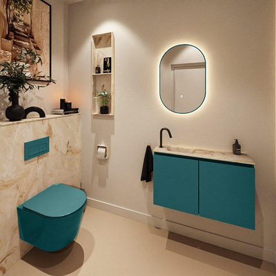MONDIAZ TURE-DLUX Meuble toilette - 80cm - Smag - EDEN - vasque Frappe - position gauche - 1 trou de robinet