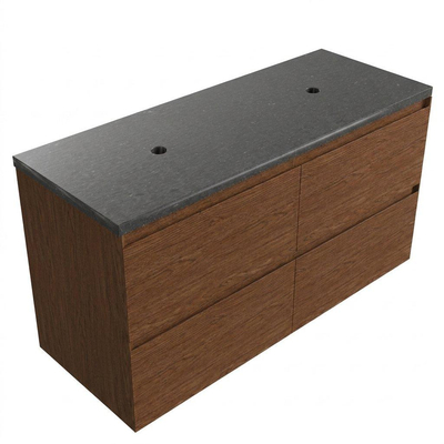 Saniclass Holz Pure Badkamermeubelset - 120x45x63cm - Noche basalten wastafelblad gepolijst - 1 wasbak - zonder kraangat - 4 lades - mat walnut pure (hout)