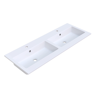 Arcqua Mira Inbouw Wastafel - 121x46x1.5cm - dubbele wasbak - 2 kraangaten - cast marble - mat wit