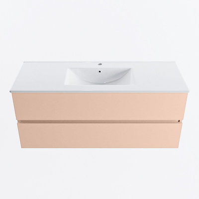 MONDIAZ VICA Badkamermeubelset - 120cm - onderkast rosee- 2 lades - wastafel denia midden - 1 kraangat - 60cm hoge versie - wit glans