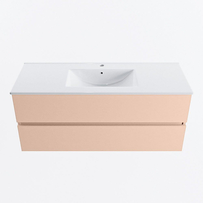 MONDIAZ VICA Ensemble meuble de salle de bains - 120cm - meuble bas rosee - 2 tiroirs - lavabo denia central - 1 trou de robinet - version haute 60cm - blanc brillant