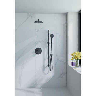 Fortifura Calvi ensemble de douche pluie encastré – douche de tête Ø 25 cm – bras mural courbé 35 cm – douchette ronde 1 jet – noir mat