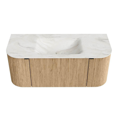MONDIAZ KURVE-DLUX Meuble de salle de bains 110 cm avec module 25 Len R couleur Chêne avec 1 tiroir et 2 portes. Lavabo CLOUD central 1 trou de robinet couleur Ostra.