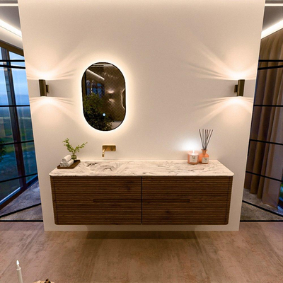 Mondiaz CIRO-DLUX Badkamermeubelset - 170x45x50cm - Solid surface wastafel Glace - 1 wasbak Links - zonder kraangaten - 4 lades - Dusk