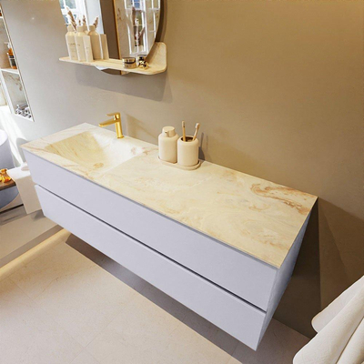 MONDIAZ VICA-DLUX Ensemble meuble de salle de bains - 150cm - meuble bas Cale - 2 tiroirs - vasque encastrée Cloud gauche - 1 trou de robinet - version haute 60cm - Frappe