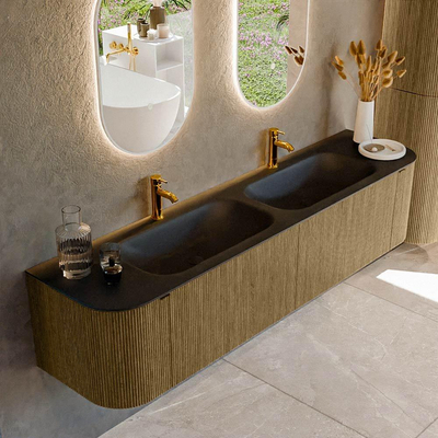 Mondiaz KURVE Badkamermeubelset - 190x46x40cm - 2 lade - 2 deuren - wastafel solid surface - dubbel - 2 kraangaten - Dusk