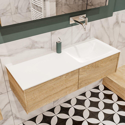 MONDIAZ LUSH Ensemble de meuble salle de bain - 120cm - 2 tiroirs - lavabo cloud - lavabo à droite - 0 trous de robinet - chêne blanchi
