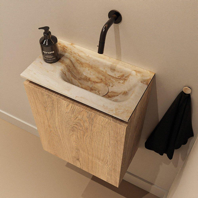 MONDIAZ TURE-DLUX 40cm toiletmeubel Washed Oak. EDEN wastafel Frappe positie rechts. Zonder kraangat.