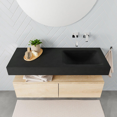 MONDIAZ ALAN 120cm - meuble sous-vasque - chêne blanchi - 2 tiroirs - lavabo suspendu - vasque à droite - 0 trous de robinet - urban