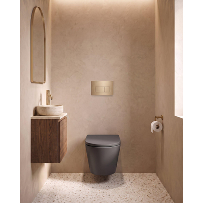 QeramiQ Dely Toiletset - 36.3x51.7cm - Geberit UP720 inbouwreservoir - rimless - diepspoel - 35mm zitting - softclose - bedieningsplaat beige - rechthoekige knoppen - mat zwart