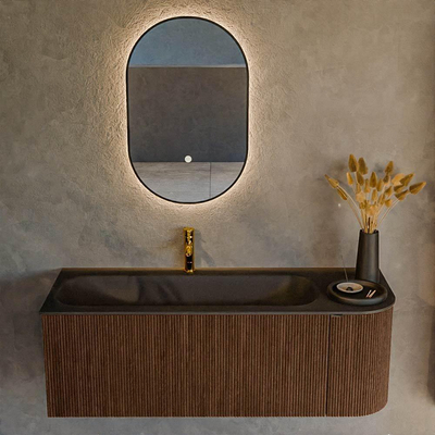MONDIAZ KURVE 125cm Meuble salle de bain avec module 25 D - couleur Walnut - 1 tiroir - 1 porte - vasque BIG MEDIUM gauche - 1 trou de robinet - Urban