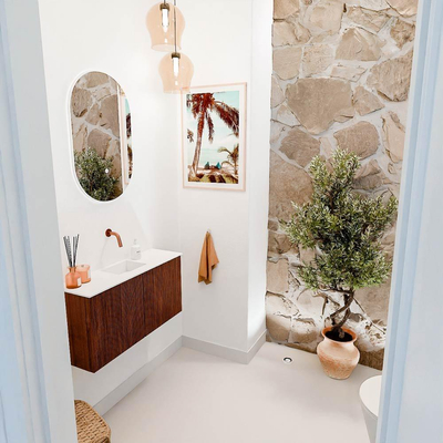 Mondiaz JOYA 80cm meuble de salle de bains - couleur Ruby - Vasque FAYE position Milieu Sans trou de robinet couleur Talc.