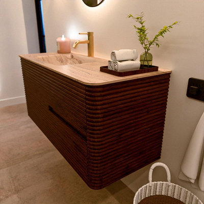 Mondiaz CIRO-DLUX Meuble de salle de bains - 110x45x50cm - Lavabo solid surface Arena - 1 vasque à gauche - 1 trou de robinet - 2 tiroirs - Ruby