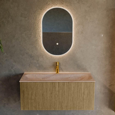 MONDIAZ KURVE-DLUX 100cm badmeubel kleur Dusk met 1 lade en 0 deuren. Wastafel BIG MEDIUM Midden 1 kraangat Saba.