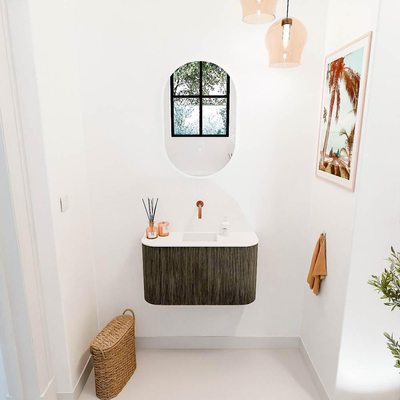 Mondiaz JOYA 73.2cm toiletmeubel - ronding links en rechts kleur Shadow - Wastafel FAYE positie Midden Zonder kraangat kleur Talc.