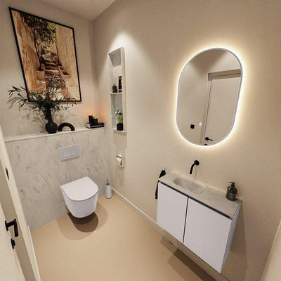 MONDIAZ TURE-DLUX meuble WC 60 cm Cale. EDEN lavabo Opalo position gauche. Sans trou de robinet.